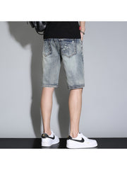 Blue Embroidery Straight Leg Pants For Men