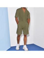 Men Solid Short Sleeve Shirts 2pc Shorts Sets