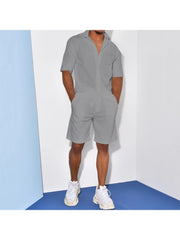 Men Solid Short Sleeve Shirts 2pc Shorts Sets