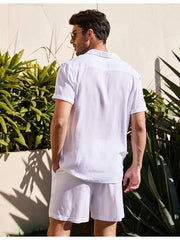 Men Solid Short Sleeve Shirt 2pc Shorts Sets