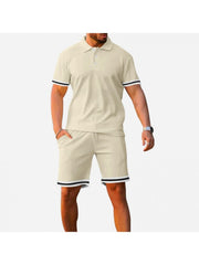 Sports Pure Color Men Short Sleevr 2pc Shorts Sets