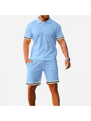 Sports Pure Color Men Short Sleevr 2pc Shorts Sets