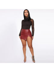 Sexy Leather Slit Mini Skirts