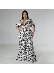 Women's Printing Stringy Selvedge Plus Size Trouser Suits