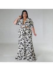 Women's Printing Stringy Selvedge Plus Size Trouser Suits