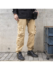 Casual Pure Color Multi-pocket Men's Pants