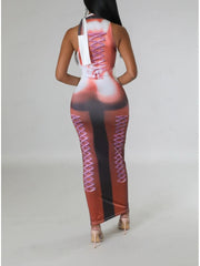 Sexy Printed Sleeveless Bodycon Maxi Dress