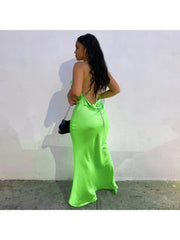 Green Backless Sexy Long Sleeveless Dress