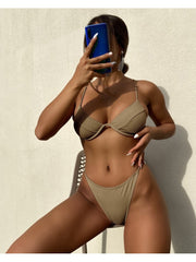 Sexy Backless Solid Bandage Bikini