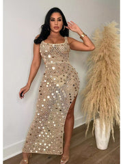 Sexy Hollowed Out Sequins Slit Dress