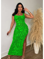 Sexy Hollowed Out Sequins Slit Dress