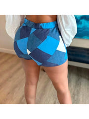 Blue Bandage Plaid Printing Shorts