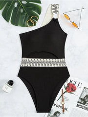 Sexy Striped Cutout One Shoulder Swimsuit