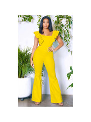 Women's Casual Ruffled Pure Color Jumpsuit