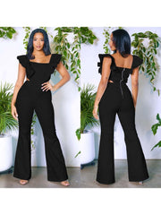 Women's Casual Ruffled Pure Color Jumpsuit