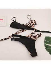 Sexy Contrast Color Animal Print Swimsuits Sets