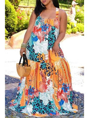 Summer Plus Size Printing Backless Maxi Dress