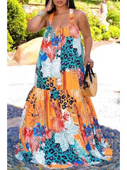 Summer Plus Size Printing Backless Maxi Dress