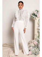 Sexy See Through Lace Gauze Solid Jumpsuit Women