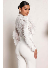 Sexy See Through Lace Gauze Solid Jumpsuit Women