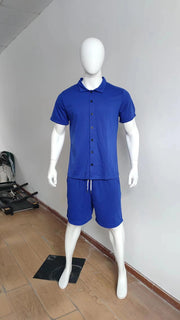 Men Casual Short Sleeve Shirts Two-Piece Shorts Sets