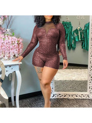 Women's Sexy See Through Sequins Pure Color Romper