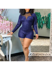 Women's Sexy See Through Sequins Pure Color Romper