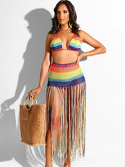Sexy Crocheted Tassel Skirt Set