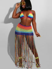 Sexy Crocheted Tassel Skirt Set