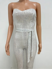 Fashion Backless Sequins Strapless Jumpsuits