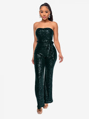 Fashion Backless Sequins Strapless Jumpsuits