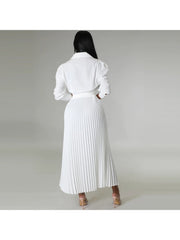 Casual Pleated Long Sleeve Maxi Dress