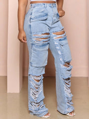 Fashion Ripped High Waist Wide Leg Jeans