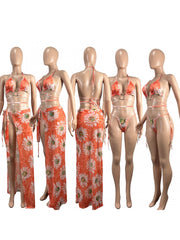 Women's Sexy Gauze Printing Three-Piece Swimsuit