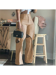 Women's Casual Hollowed Out Pure Color Pants