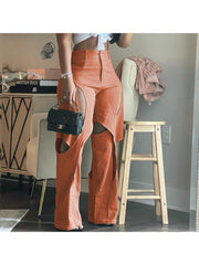 Women's Casual Hollowed Out Pure Color Pants