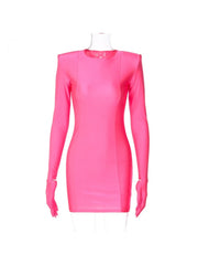 Pink Solid Long Sleeve Dress