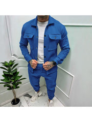 Men Fall Solid Velvet Jacket 2pc Pants Sets