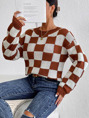 Fall Casual Plaid Long Sleeve Sweater