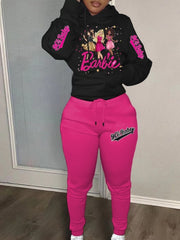 Barbie Cartoon Printing Hooded Sweatpants Suit