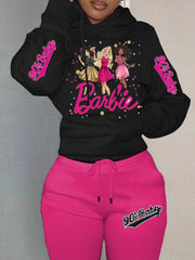 Barbie Cartoon Printing Hooded Sweatpants Suit