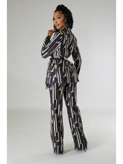 Zebra Stripes Printing Suit Collar Two-piece Set