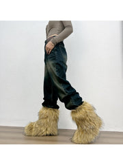 Plush Y2K Mid-calf Gradient Color Furry Boots