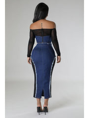 See Through Boat Neck Cropped Skirt Sets
