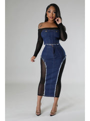See Through Boat Neck Cropped Skirt Sets