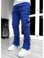 Solid Color Denim Distressed Straight Jeans
