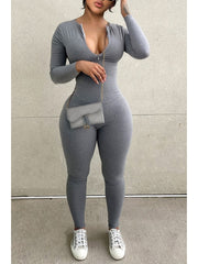 Solid Color High Rise Fitted Jumpsuit