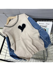 Heart Denim Patchwork Loose Knitting Sweaters