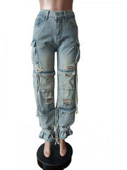 Ripped Denim Low Rise Jeans