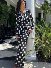 Polka Dots Double Breasted Blazers Trouser Sets